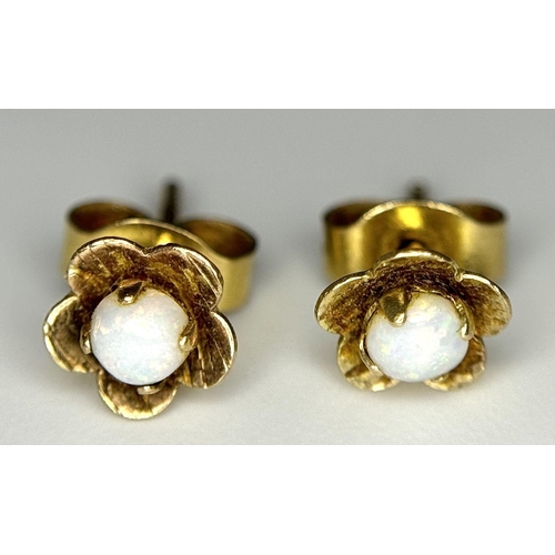 427 - Discreet and Sophisticated pair of 9 carat GOLD, WHITE FIRE OPAL STUD EARRINGS. Complete with Gold b... 