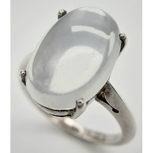 448 - Vintage SILVER set LARGE OVAL MOONSTONE RING. Complete with ring box. Size M 1/2 - N.