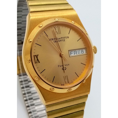 51 - A vintage, gold-plated SOLVIL et TITUS PANTHER watch. Matt gold finish with polished gold bezel. Cas... 