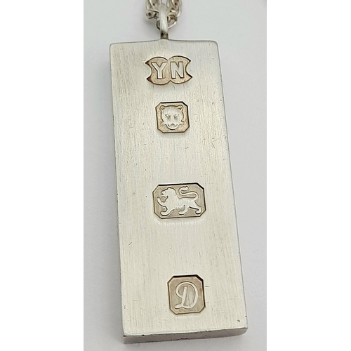 599 - A Hallmarked 1978 Silver Ingot Pendant Necklace. 41cm Length Sterling Silver Chain. Pendant Measures... 