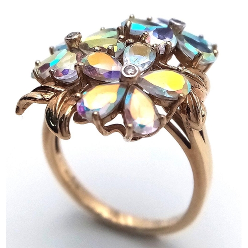 7 - Impressive 9 CARAT GOLD, MYSTIC TOURMALINE COCKTAIL RING. Floral formation with GOLD LEAVES. Stunnin... 