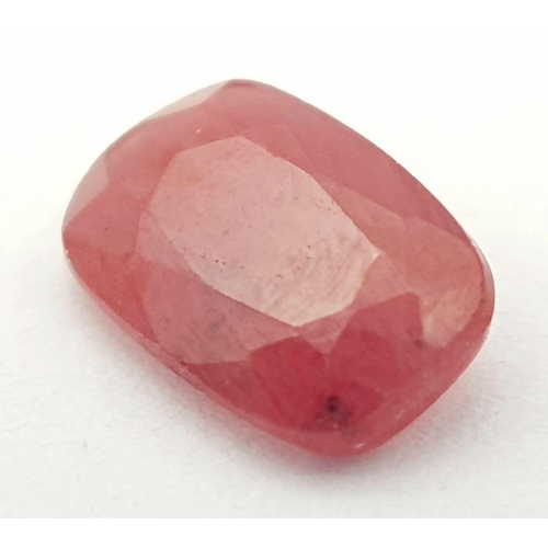 1348 - A Rare 1.27ct Tanzania Songea Ruby Gemstone - Cushion shape, Red-Orange Colour. Comes with the GFCO ... 