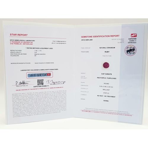 1369 - Untreated 0.78ct and 0.67ct Burma Rare Rubies, in Oval and Round. Comes with the GFCO Swiss Certific... 