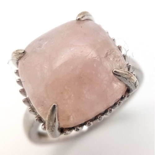 1133 - A Sterling Silver Cushion Cut Rose Quartz Set Ring Size S. Set with a 1.5cm Square Cushion Cut Rose ... 