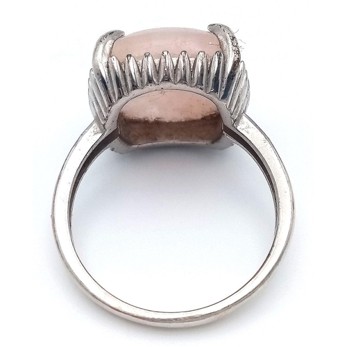 1133 - A Sterling Silver Cushion Cut Rose Quartz Set Ring Size S. Set with a 1.5cm Square Cushion Cut Rose ... 