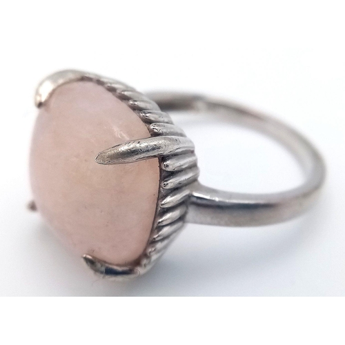 1133 - A Sterling Silver Cushion Cut Rose Quartz Set Ring Size S. Set with a 1.5cm Square Cushion Cut Rose ... 