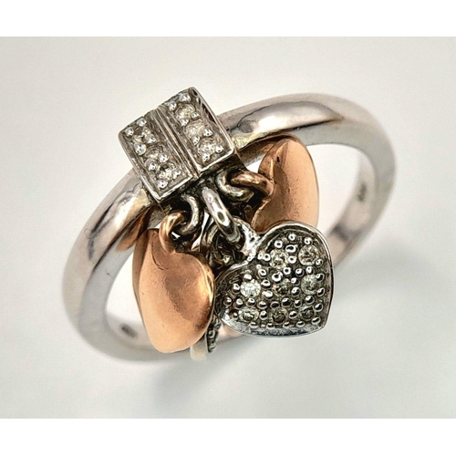 21 - Spectacular 14 carat WHITE GOLD RING having a 6 x DIAMOND TABLET set to top featuring a cluster of 1... 