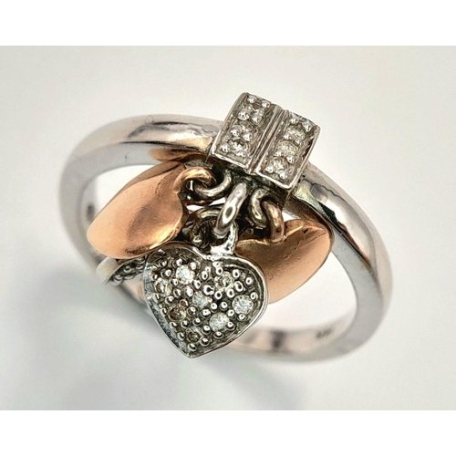 21 - Spectacular 14 carat WHITE GOLD RING having a 6 x DIAMOND TABLET set to top featuring a cluster of 1... 