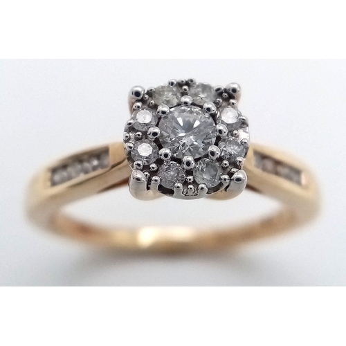 472 - 9K YELLOW GOLD DIAMOND RING 0.22CT 2.7G SIZE L. TAN6009.