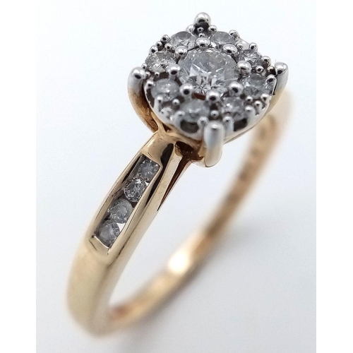 472 - 9K YELLOW GOLD DIAMOND RING 0.22CT 2.7G SIZE L. TAN6009.