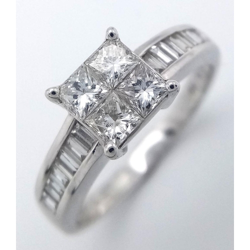 137 - AN 18K WHITE GOLD DIAMOND RING - 0.90CTW. 3.8G. SIZE M. JR15