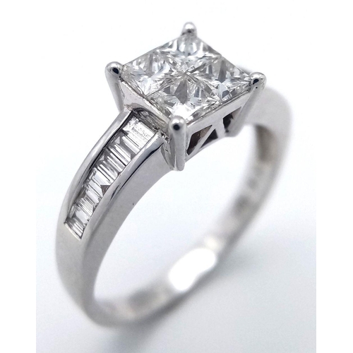 137 - AN 18K WHITE GOLD DIAMOND RING - 0.90CTW. 3.8G. SIZE M. JR15