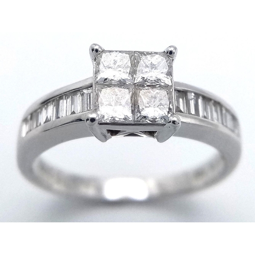 137 - AN 18K WHITE GOLD DIAMOND RING - 0.90CTW. 3.8G. SIZE M. JR15