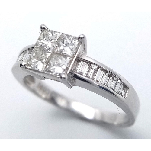 137 - AN 18K WHITE GOLD DIAMOND RING - 0.90CTW. 3.8G. SIZE M. JR15