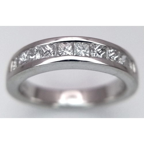 144 - A PLATINUM DIAMOND HALF ETERNITY RING - 0.60CTW. 5.6G. SIZE H. A/S1170