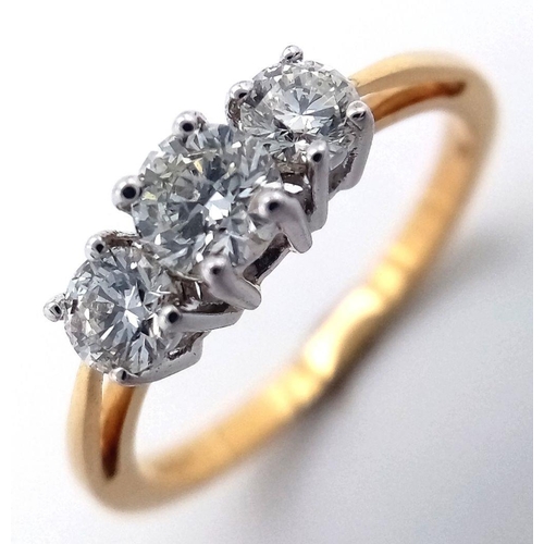 184 - AN 18K YELLOW GOLD DIAMOND TRILOGY RING - 0.60CTW. 2.6G. SIZE N. Ref: GW11