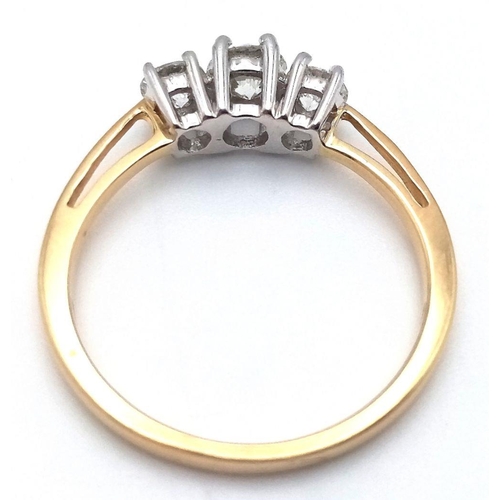 184 - AN 18K YELLOW GOLD DIAMOND TRILOGY RING - 0.60CTW. 2.6G. SIZE N. Ref: GW11