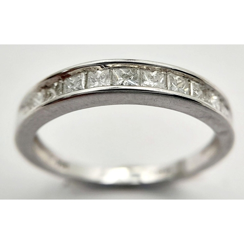 228 - AN 18K WHITE GOLD DIAMOND HALF ETERNITY RING - 0.50CTW. 3G. SIZE P. JR17.