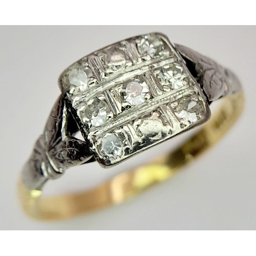 291 - AN 18K YELLOW GOLD AND PLATINUM VINTAGE OLD CUT DIAMOND RING. 3.1G. SIZE O. TAN6018