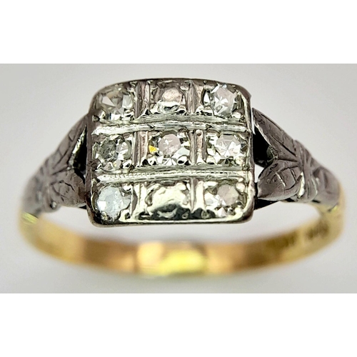 291 - AN 18K YELLOW GOLD AND PLATINUM VINTAGE OLD CUT DIAMOND RING. 3.1G. SIZE O. TAN6018