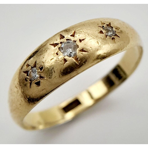 504 - Vintage 18 carat GOLD and DIAMOND GYPSY RING. Having 3 x DIAMONDS Star set to top in GYPSY STYLE. 2.... 