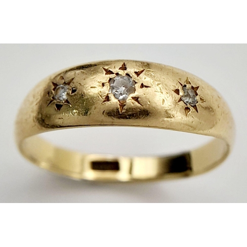 504 - Vintage 18 carat GOLD and DIAMOND GYPSY RING. Having 3 x DIAMONDS Star set to top in GYPSY STYLE. 2.... 