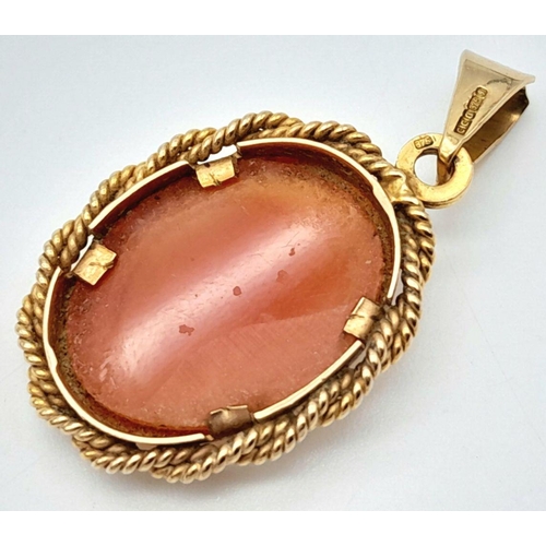 532 - Vintage ITALIAN CAMEO PENDANT. Set in Hallmarked 9 CARAT GOLD. Beautiful twisted GOLD ROPE surround.... 