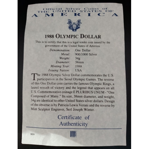 602 - A 1988 USA OLYMPIC SILVER DOLLAR. Condition brilliant and uncirculated. Minted for the SEOUL OLYMPIC... 