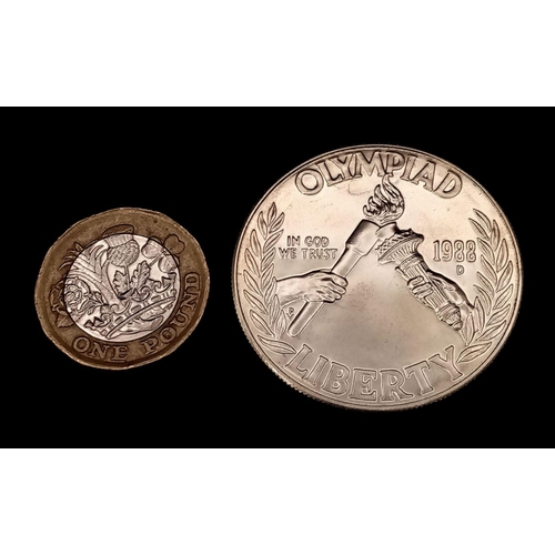 602 - A 1988 USA OLYMPIC SILVER DOLLAR. Condition brilliant and uncirculated. Minted for the SEOUL OLYMPIC... 