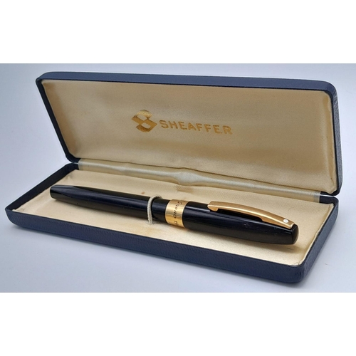 695 - A Vintage Sheaffer Fountain Pen with Gold Nib. Engraved with 'B' Squad 1968 on gilded band. With cas... 