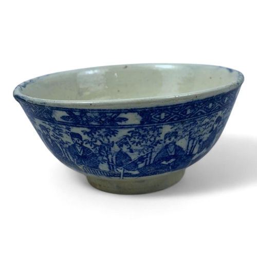 1334 - An antique set of four Chinese Blue and White Ceramic Bowls. Hand painted floral and figure motifs. ... 