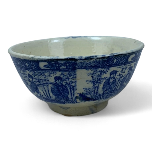 1334 - An antique set of four Chinese Blue and White Ceramic Bowls. Hand painted floral and figure motifs. ... 