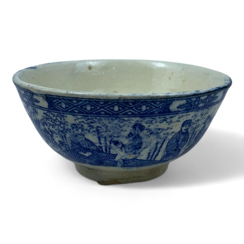 1334 - An antique set of four Chinese Blue and White Ceramic Bowls. Hand painted floral and figure motifs. ... 