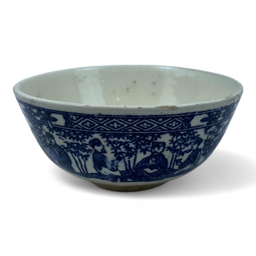 1334 - An antique set of four Chinese Blue and White Ceramic Bowls. Hand painted floral and figure motifs. ... 