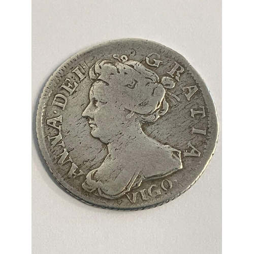 287 - 1703 QUEEN ANNE SILVER SIXPENCE. Rare ‘VIGO’ MINTAGE. Fair/fine condition.