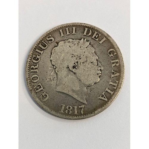 511 - 1817 GEORGE III SILVER HALF CROWN. Fair/fine condition. Extremely clear wording and date.