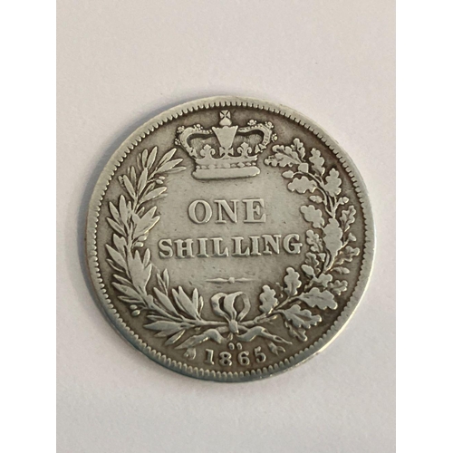 700 - 1865 SILVER SHILLING . Young Queen Victoria. Very fine/extra fine condition.