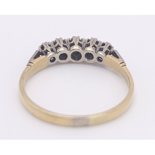 1946 - A Vintage 18K Gold and Platinum Five Diamond Ring. Size Q. 2.9g total weight.