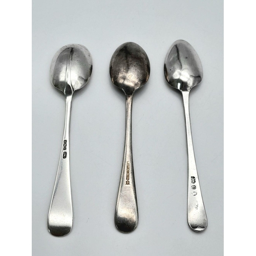 2076 - Three Silver Teaspoons - includes one Mappin & Webb. Full hallmarks. 50.4g total weight.