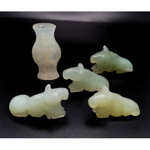 2078 - Five Miniature Jade Figurines. 4.5cm tallest piece.