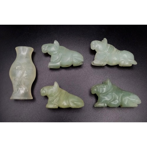 2078 - Five Miniature Jade Figurines. 4.5cm tallest piece.