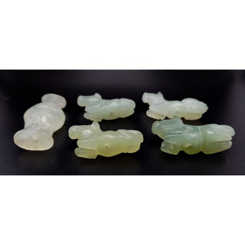 2078 - Five Miniature Jade Figurines. 4.5cm tallest piece.