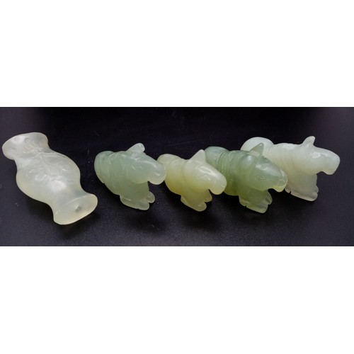 2078 - Five Miniature Jade Figurines. 4.5cm tallest piece.