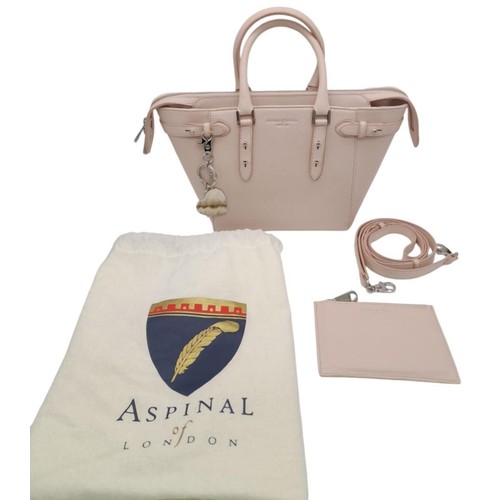 410 - An Aspinal of London Pink Marylebone Tote Bag. Leather exterior with silver-toned hardware, two roll... 