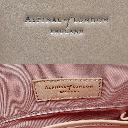 410 - An Aspinal of London Pink Marylebone Tote Bag. Leather exterior with silver-toned hardware, two roll... 