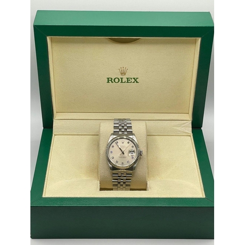 444 - A Stainless Steel Rolex Datejust gents watch, Silver Diamond Dot Dial with 36mm case and Jubilee Str... 