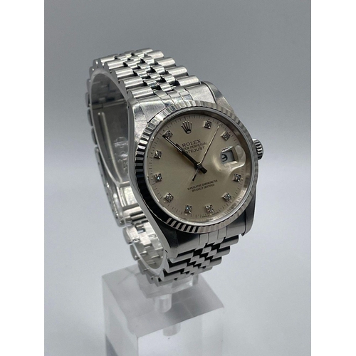 444 - A Stainless Steel Rolex Datejust gents watch, Silver Diamond Dot Dial with 36mm case and Jubilee Str... 