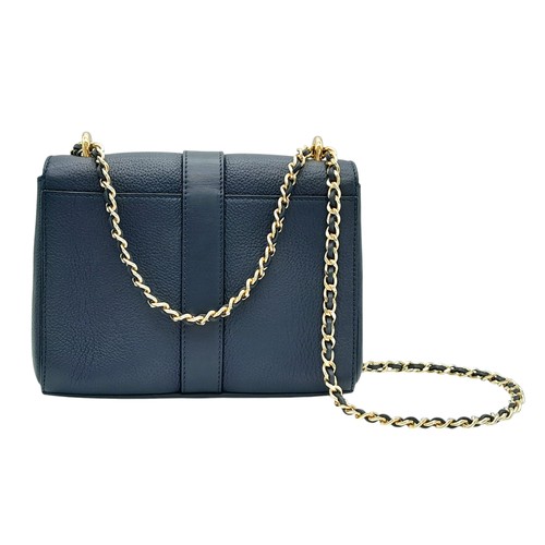 403 - An Aspinal of London Blue Lottie Letterbox Bag. Leather exterior with gold-toned hardware, chain and... 