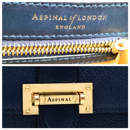 403 - An Aspinal of London Blue Lottie Letterbox Bag. Leather exterior with gold-toned hardware, chain and... 