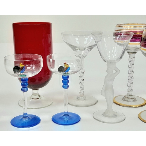 2170 - 10 Collectable vintage shot glasses, including: 5 Sherry glasses, 2 vintage 1930s cocktail glasses R... 